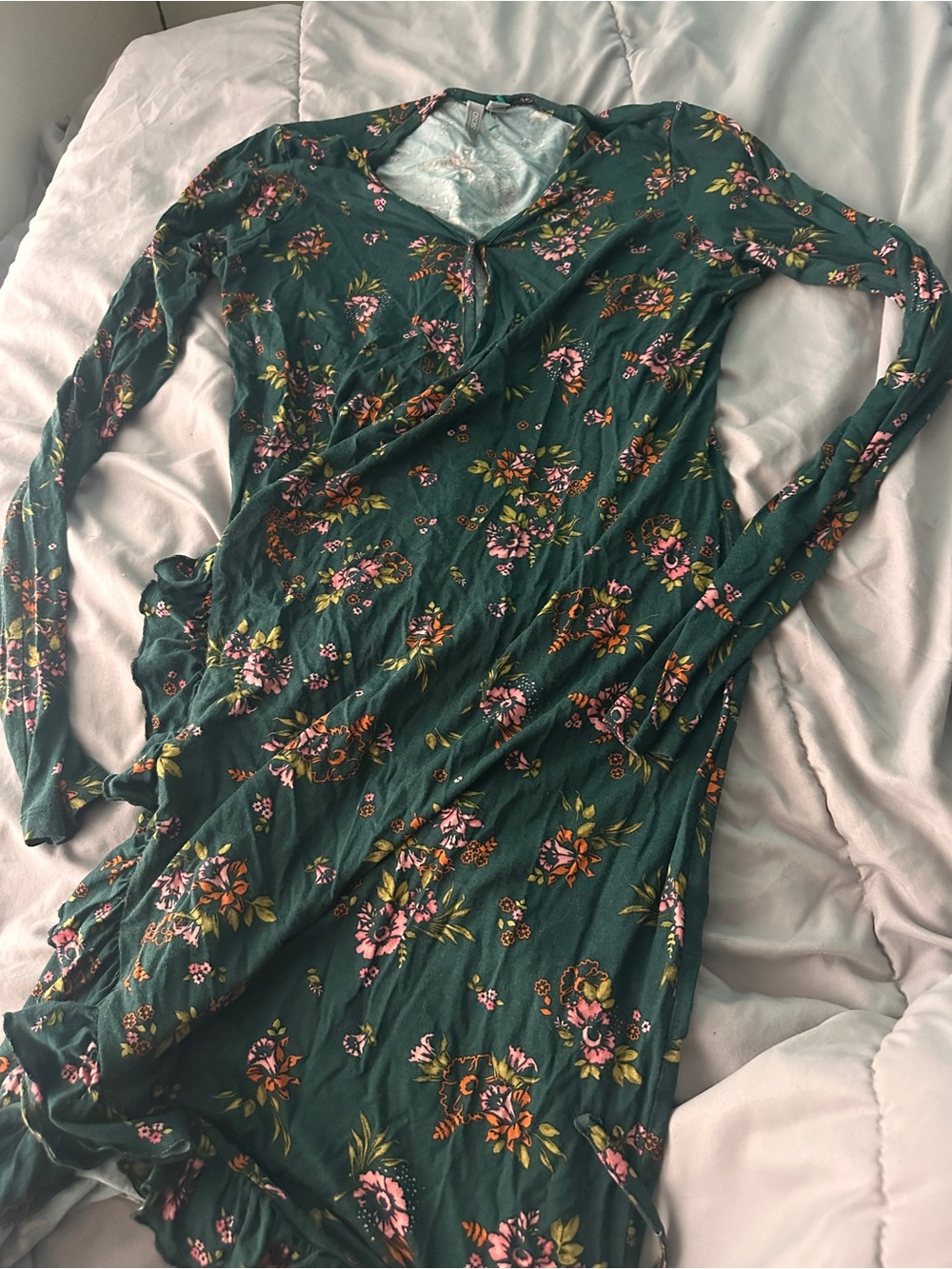 ASOS Deep Green Floral Long Sleeve Wrap Dress